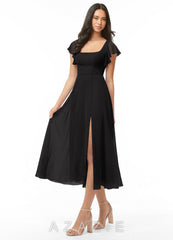 Azazie Bondi Black A-Line Ruched Chiffon Dress black
