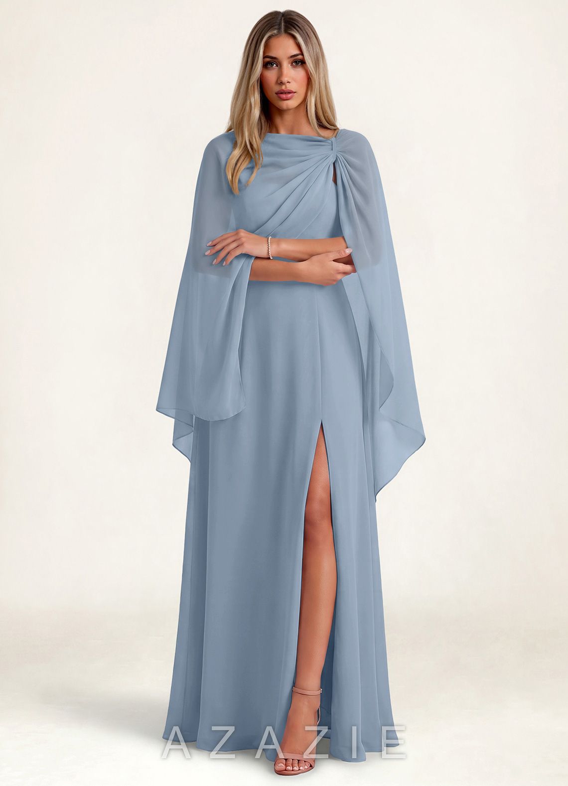Azazie Matching Long Flowing Chiffon Cape  dusty_blue