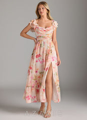 Azazie Anaya Abstract Bouquet Floral A-Line Sweetheart Neckline Chiffon Dress