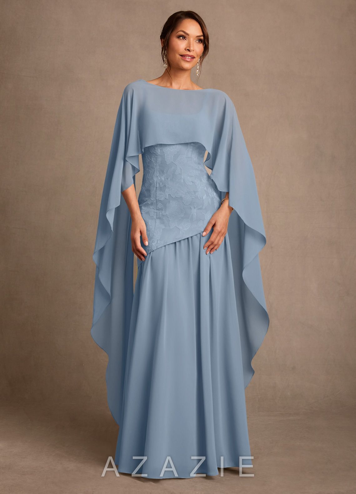 Azazie Flossie Dusty Blue A-Line Pleated Chiffon Dress