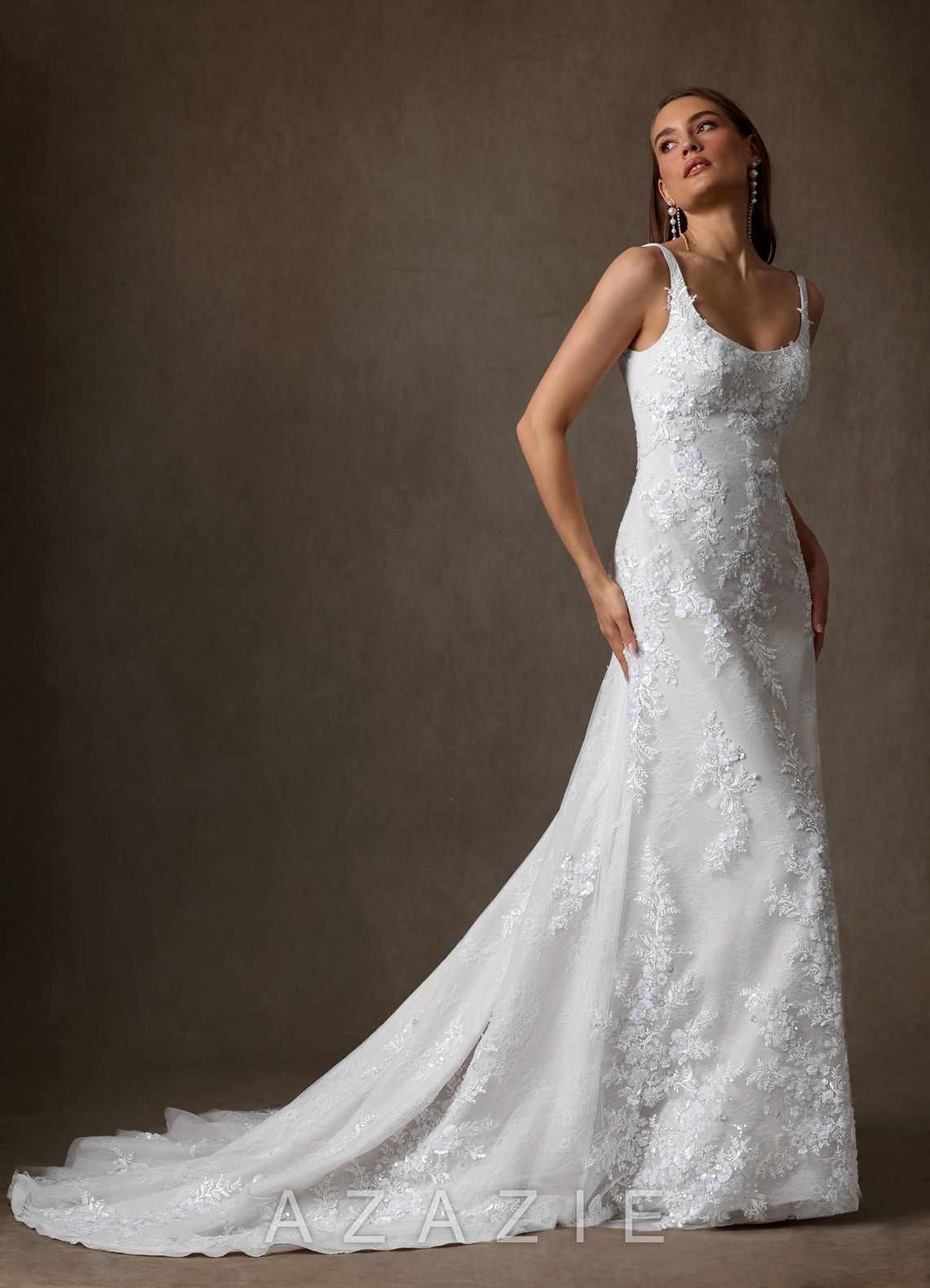 Azazie Rosalie Diamond White A-Line Lace Dress