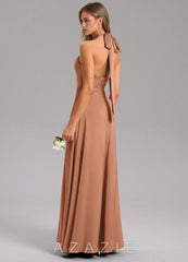Azazie Tracie Bronzer A-Line Side Slit Stretch Satin Dress bronzer