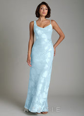 Azazie Xara Sky Blue Sheath Pleated Floral Jacquard Burnout Dress sky_blue