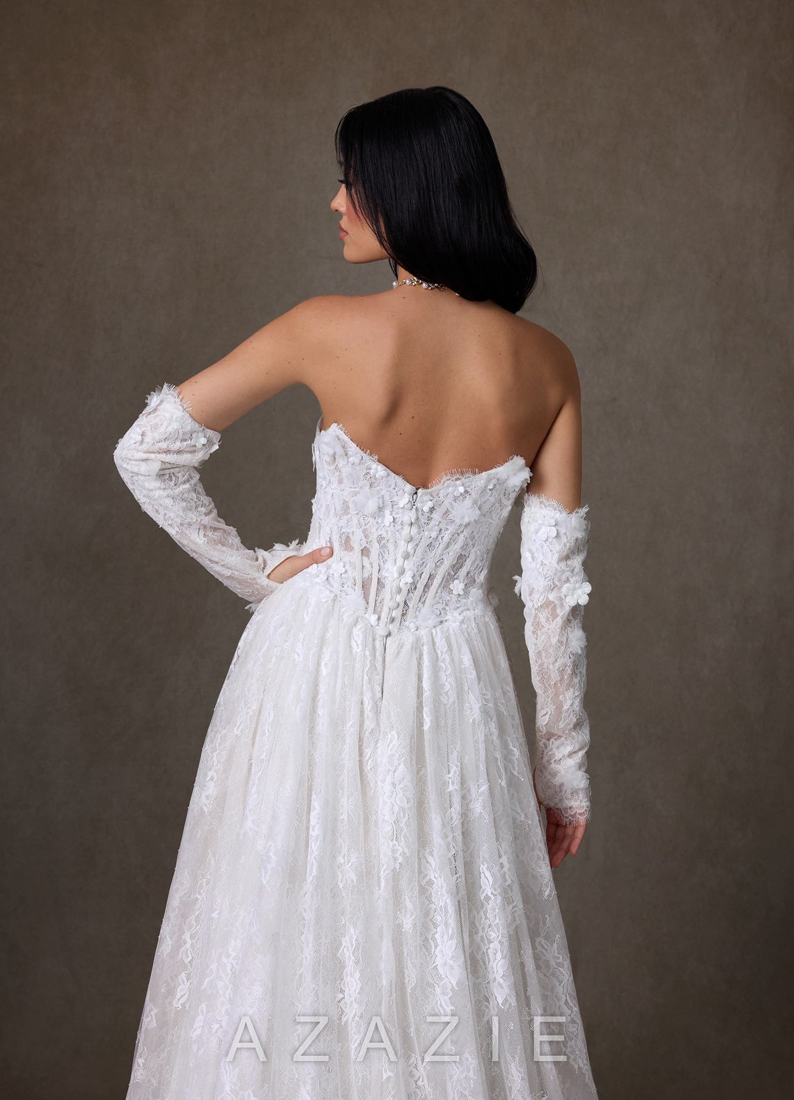 Azazie Vanessa Diamond White Ball-Gown Strapless Lace Dress diamond_white