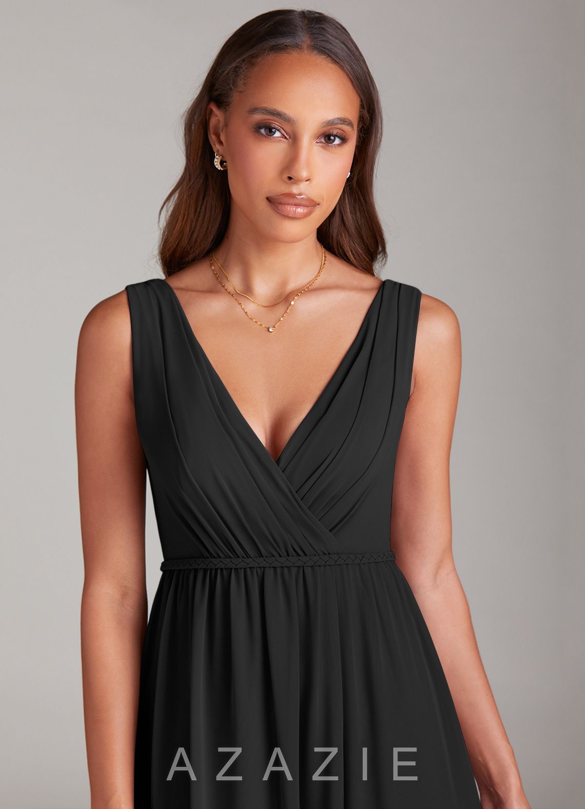 Azazie Tanicia Black A-Line Pleated Chiffon Dress black