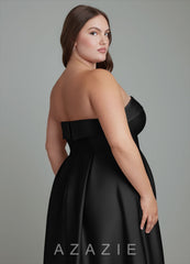 Azazie Lucienne Black A-Line Strapless Stretch Satin Convertible Dress black