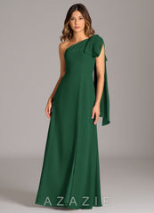 Azazie Tella Dark Green A-Line One Shoulder Chiffon Dress dark_green