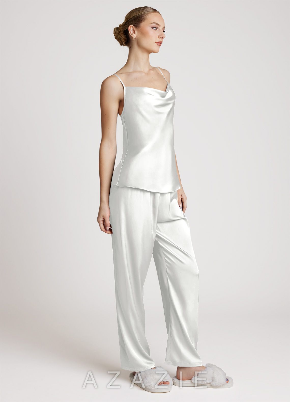 Satin Long Sleeves 3-Piece Loungewear Set  white