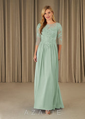 Azazie Mirielle Agave A-Line Scoop Lace Chiffon Dress