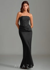 Azazie Emilia Black Mermaid Strapless Stretch Satin Dress