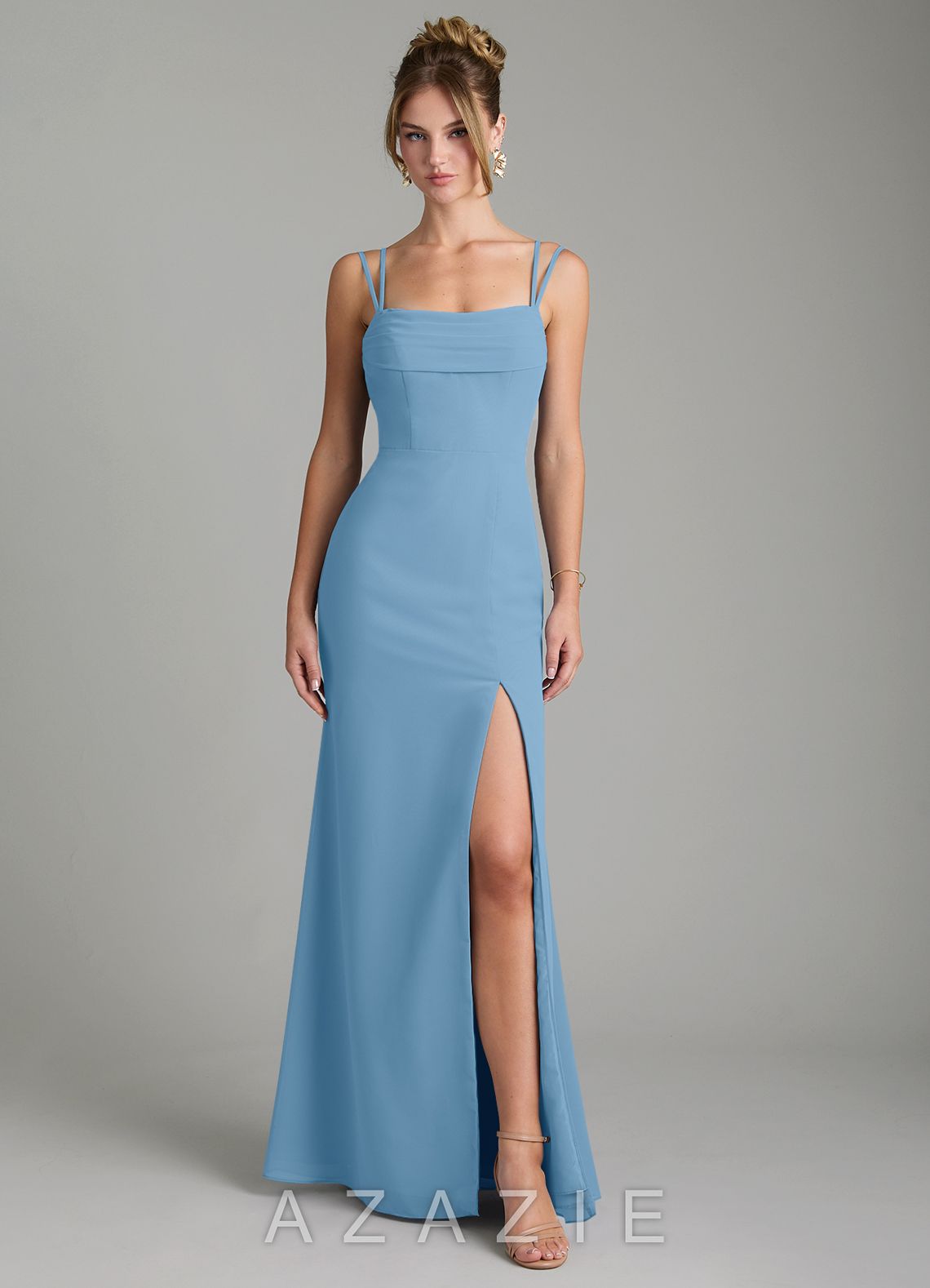 Azazie Egypt Steel Blue Sheath Sweetheart Neckline Chiffon Dress