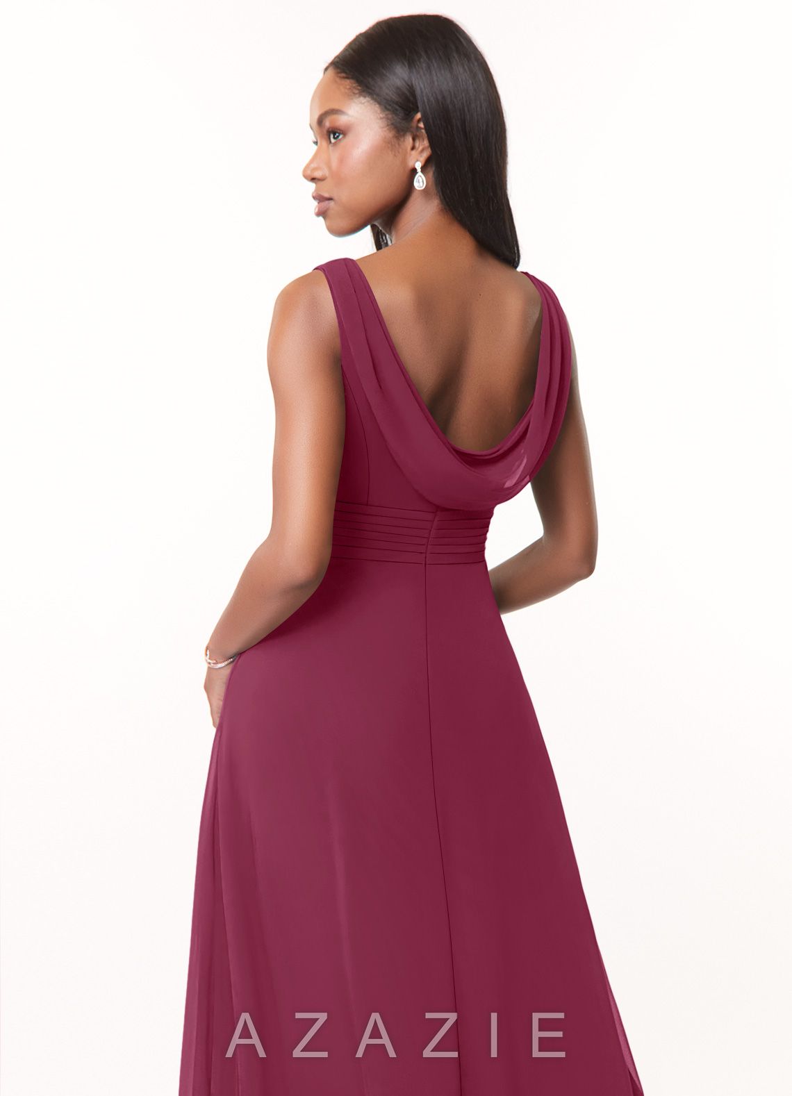 Azazie Karina Mulberry A-Line Pleated Chiffon Dress mulberry