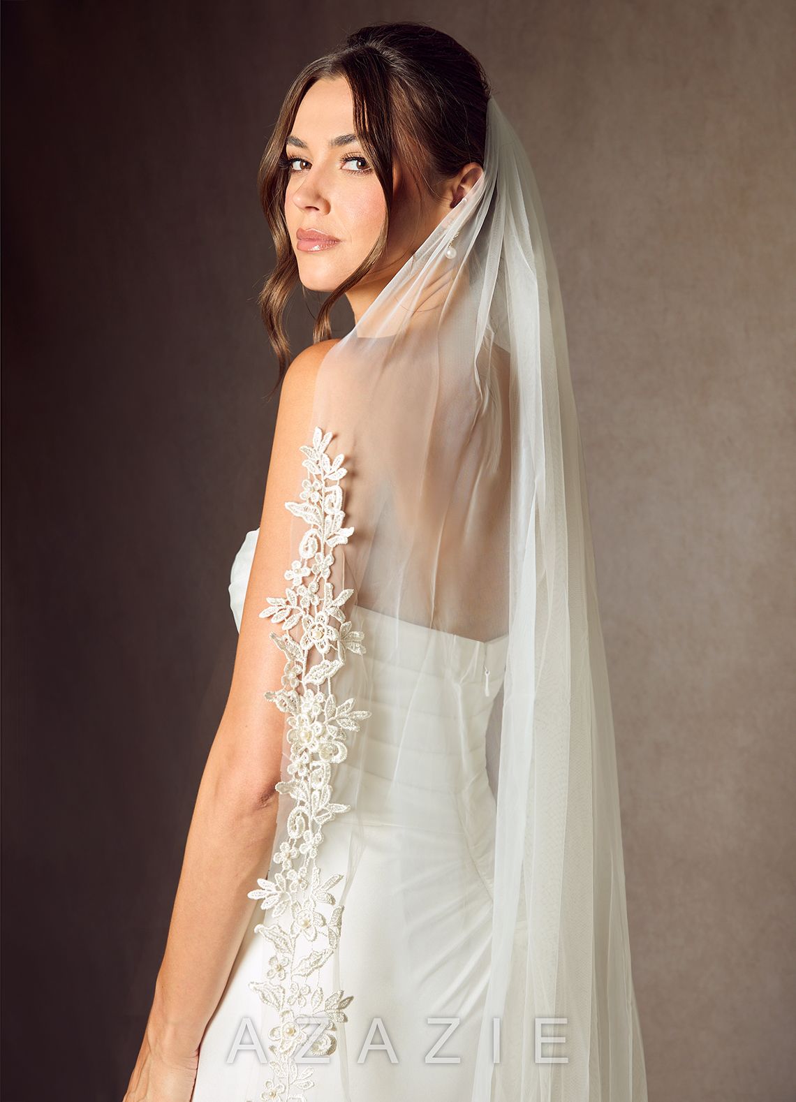 Cordelia Flower Lace Chapel Length Veil  cream
