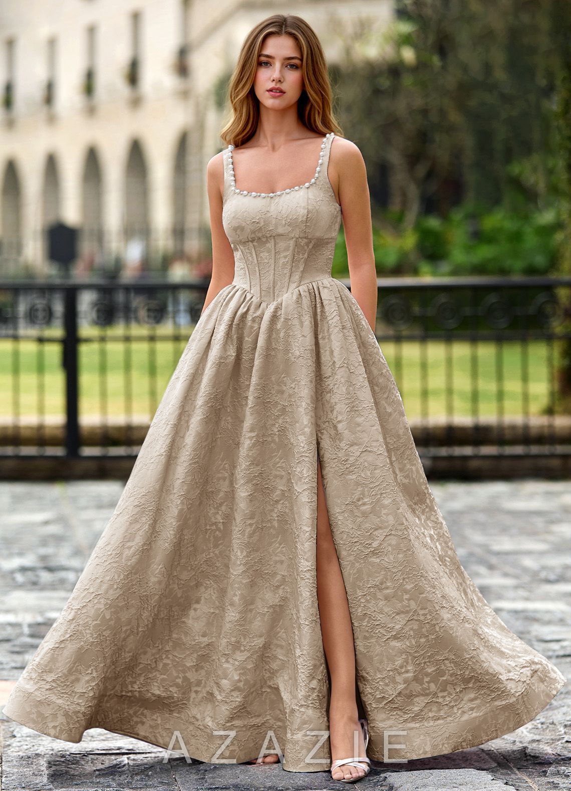 Andracas Light Apricot A-line 3D Flowers Prom Dress
