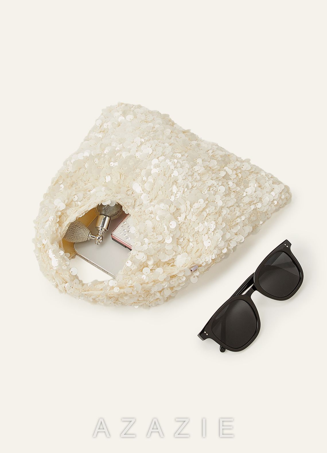 Sequin Embellished Hobo Bag with Detachable Chain Strap