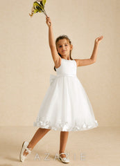 Azazie Dot Ivory A-Line Bow Tulle Dress ivory
