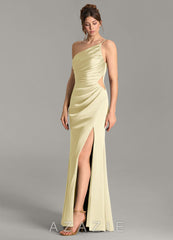 Azazie Hudsyn Lemon Sorbet Mermaid One Shoulder Stretch Satin Dress lemon_sorbet