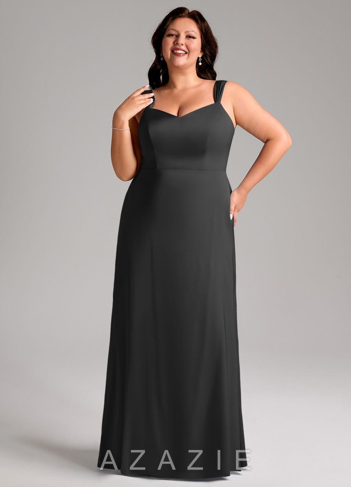Azazie Denice Black Sheath Pleated Stretch Satin Dress black