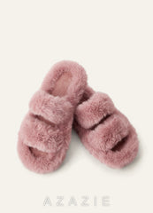 Double Strap Fuzzy Slippers