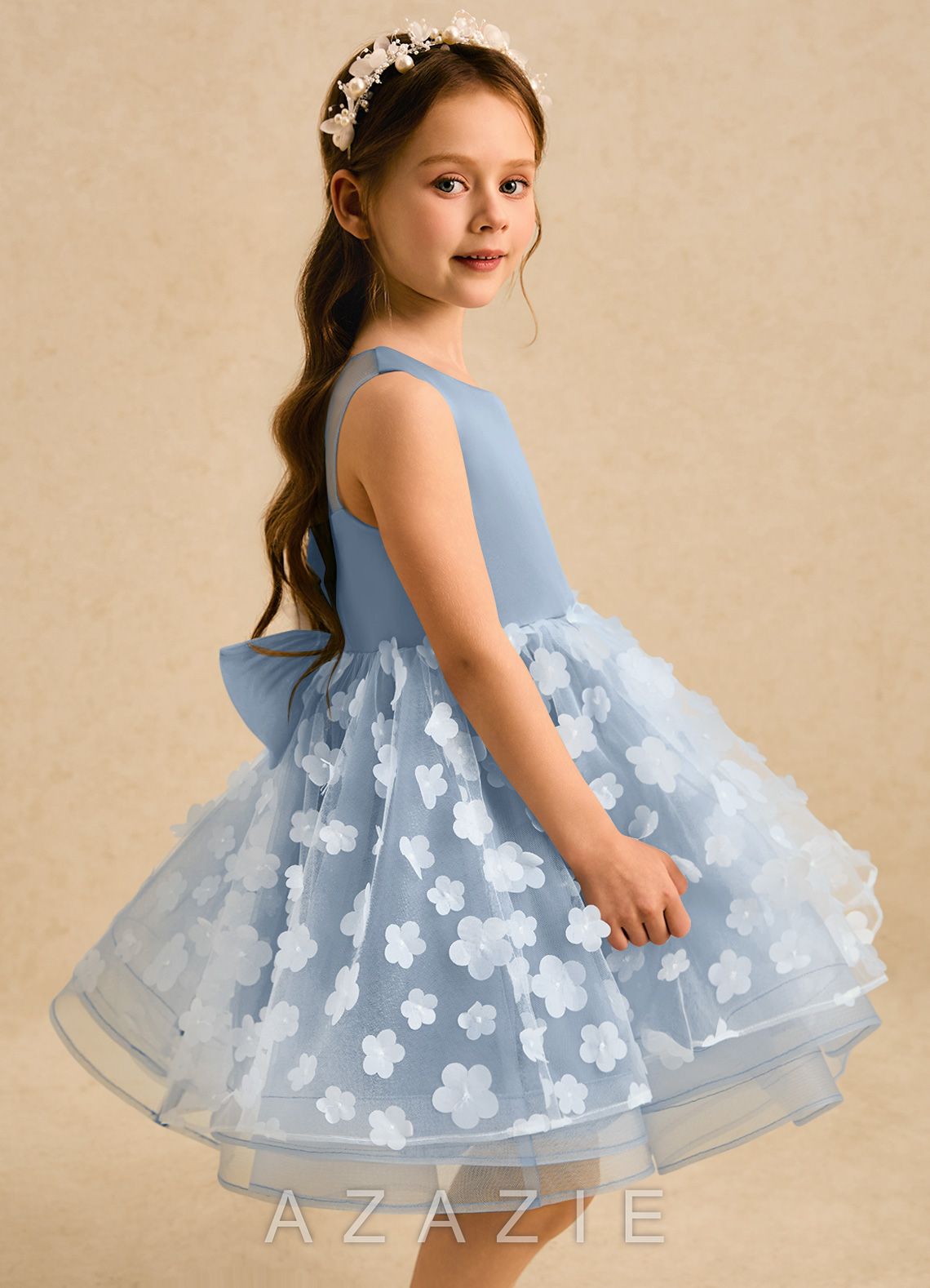 Azazie Billie Dusty Blue Ball-Gown Pleated Matte Satin Dress dusty_blue
