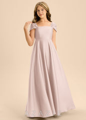 Azazie Rowena Junior Blushing Pink A-Line Bow Stretch Satin Dress blushing_pink