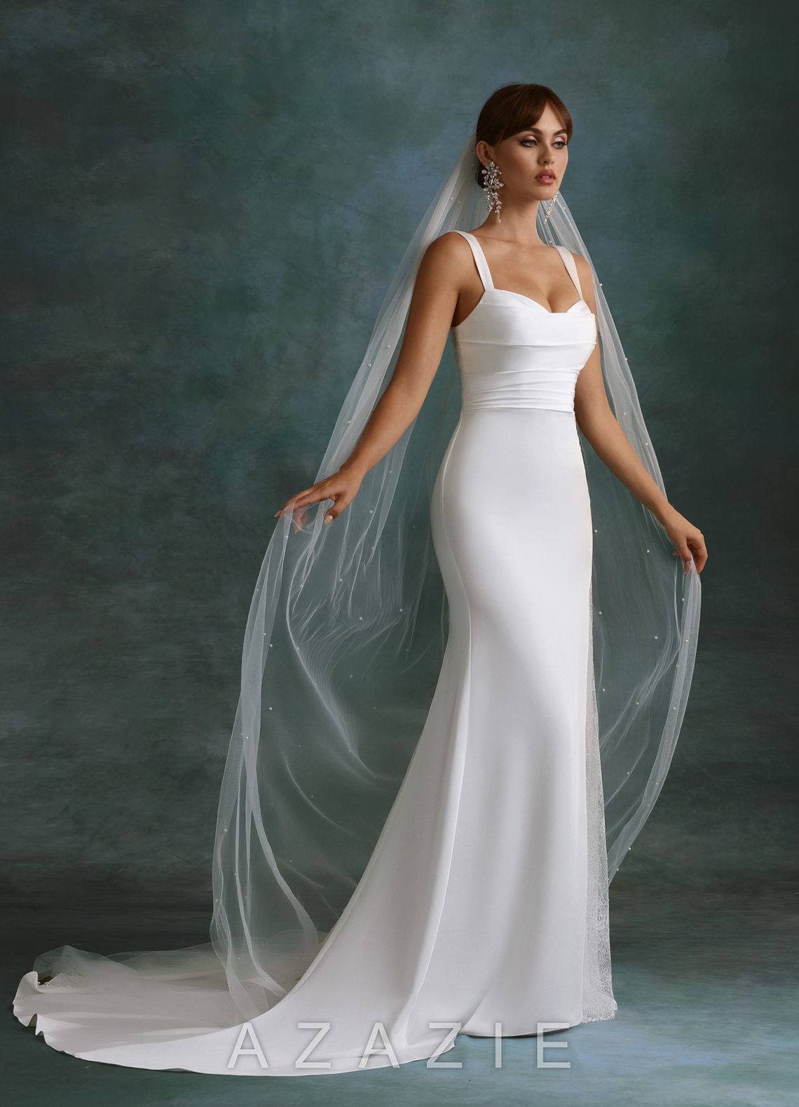 Azazie Lindsey Diamond White Mermaid Sweetheart Neckline Crepe Back Satin Dress diamond_white