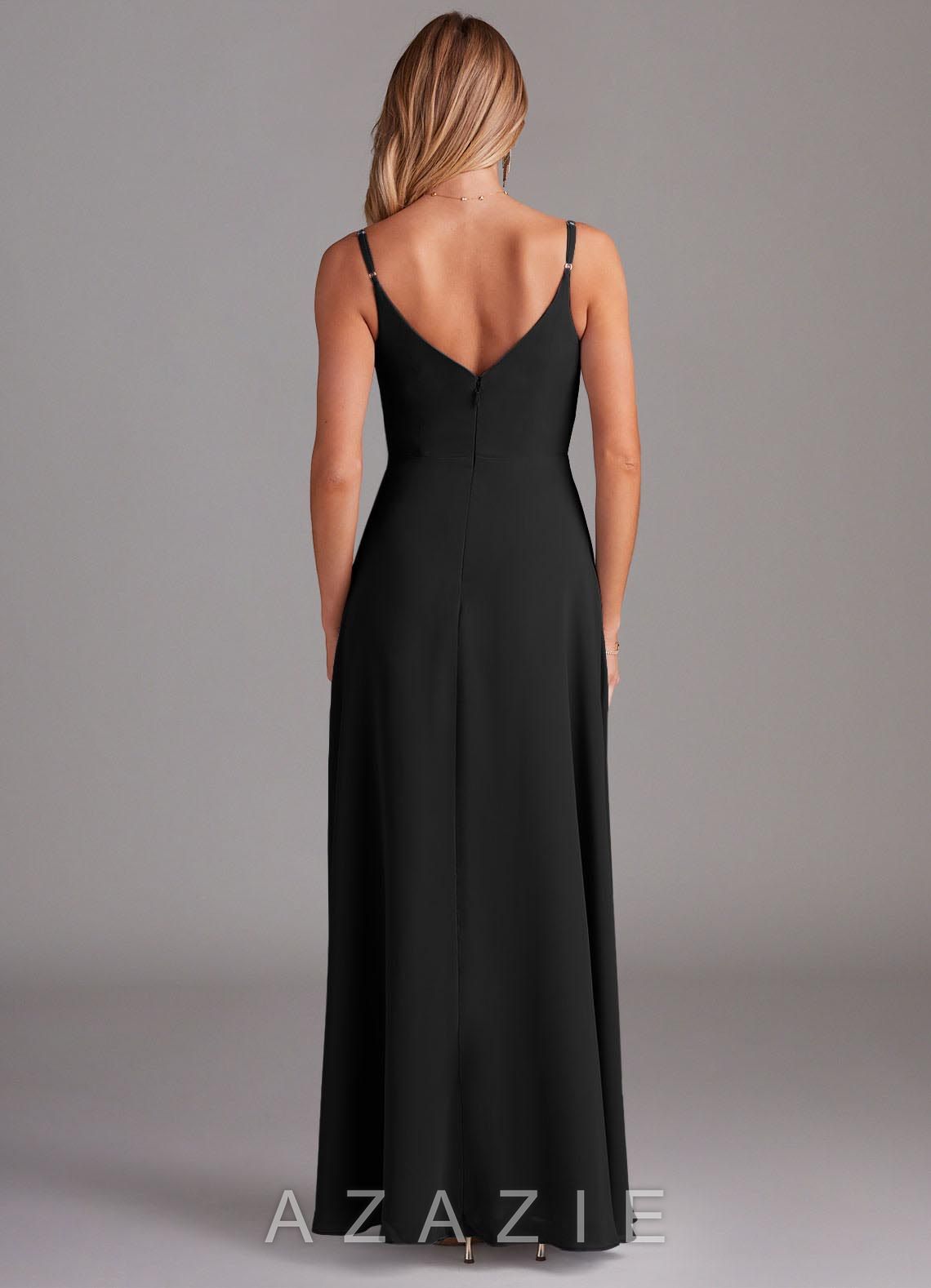 Azazie Daenerys Black A-Line Cowl Chiffon Dress black