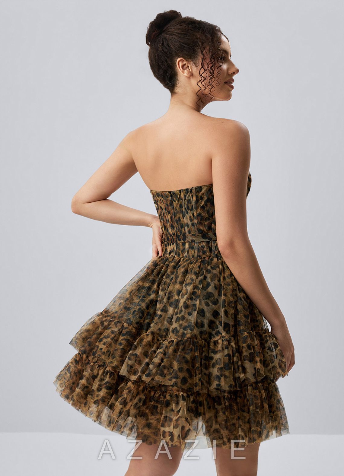 Mapalo Leopard Corset Print Tulle Ruffles A Line Mini Dress