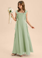 Azazie Carmin Junior Dusty Sage A-Line Ruched Chiffon Dress dusty_sage