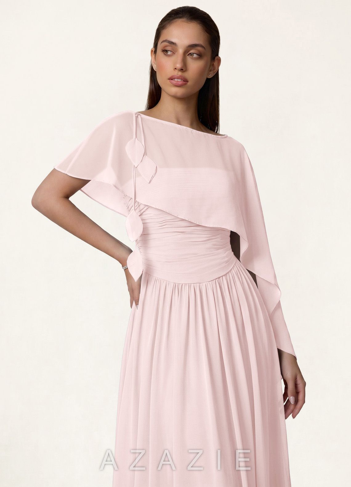Azazie Matching Color Floral Sheer Chiffon Cape