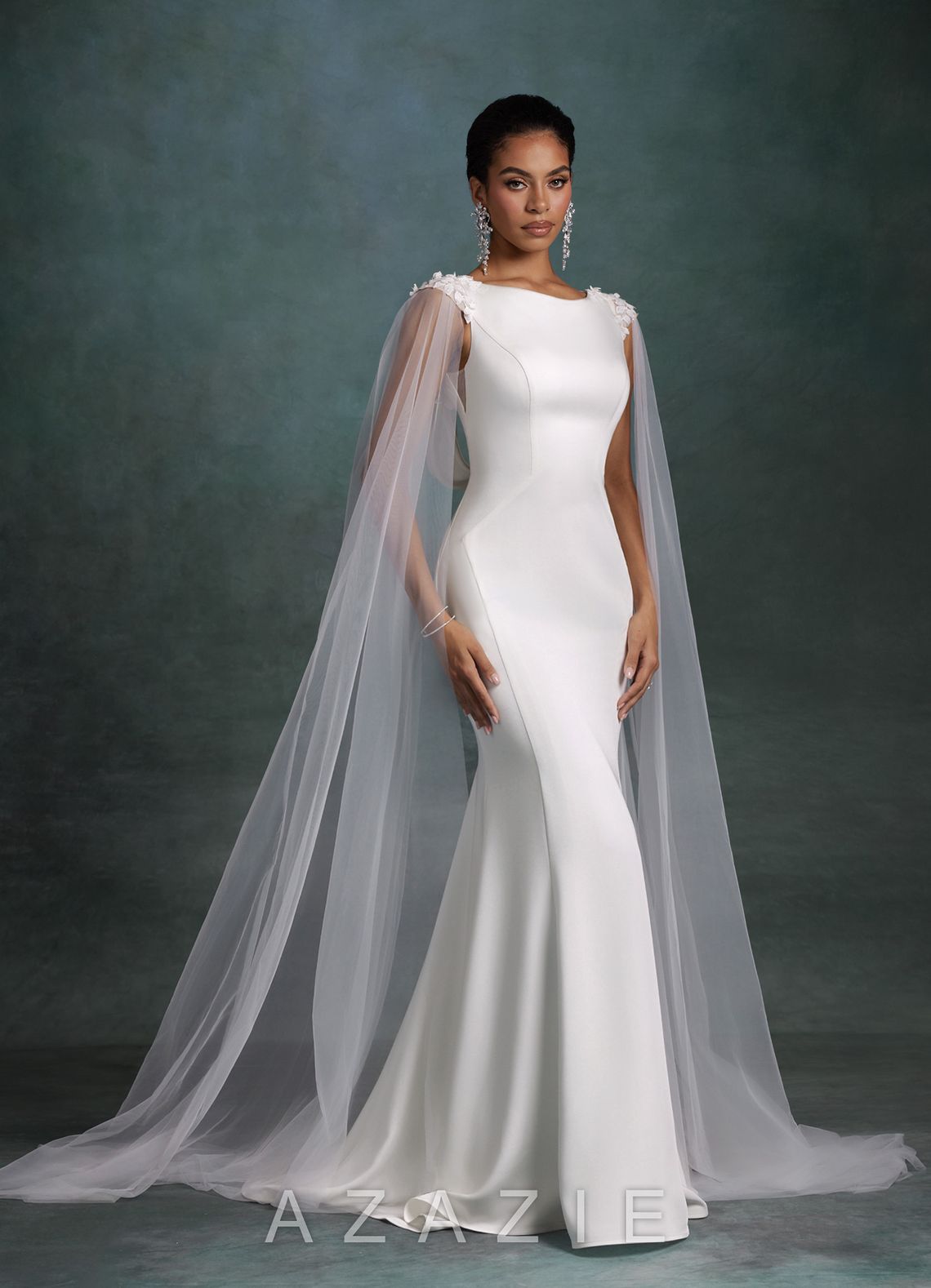 Azazie Oaklynn Diamond White Mermaid Boatneck Crepe Back Satin Dress diamond_white