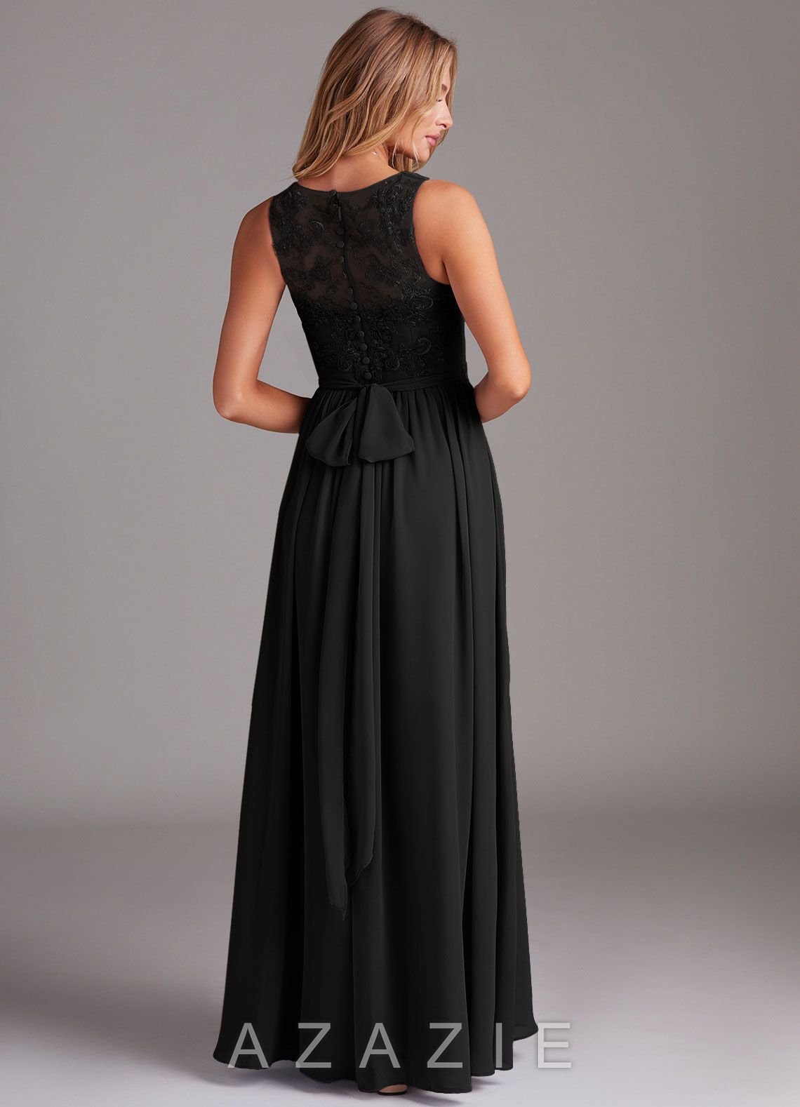 Azazie Kingsley Black A-Line Lace Chiffon Dress black