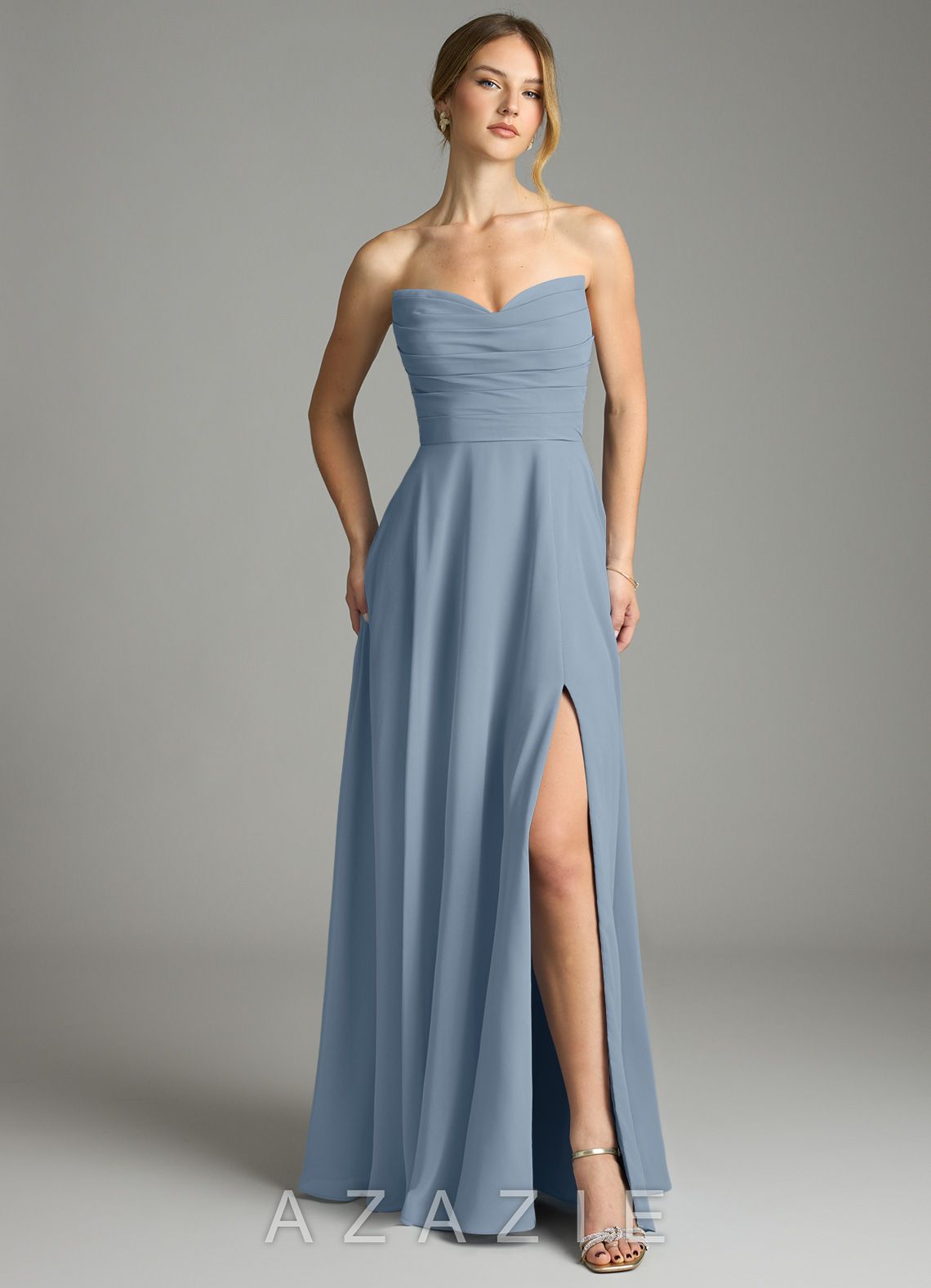 Azazie Ayla Dusty Blue A-Line Sweetheart Neckline Chiffon Dress dusty_blue