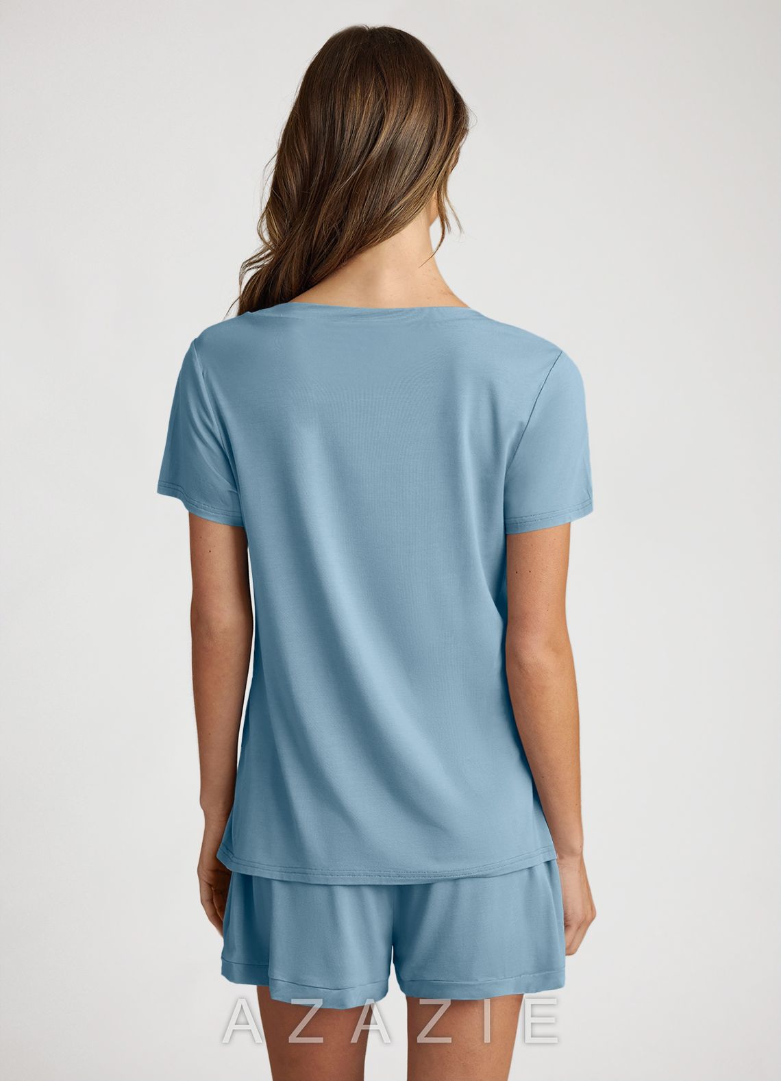 Bamboo Fiber V-Neck T-Shirt and Shorts Pajama Set  dusty_blue