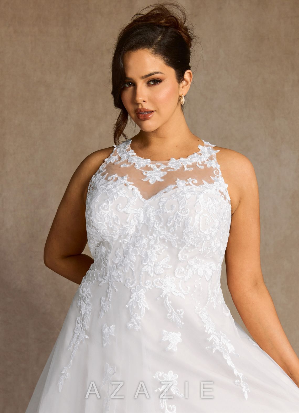 Azazie Melrose Wedding Dress Diamond White A-Line Sweetheart Lace Tulle Dress diamond_white