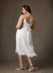 Azazie Kali Wedding Dress Diamond White A-Line V-Neck Pleated Crinkle Chiffon Dr