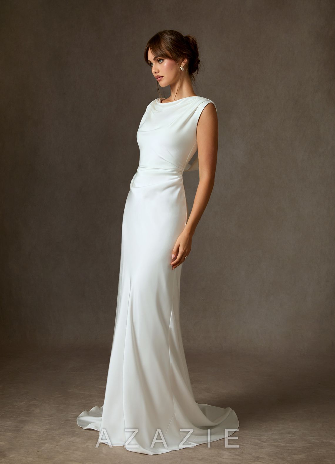 Azazie Kieryn Diamond White Fit and Flare Stretch Satin Dress