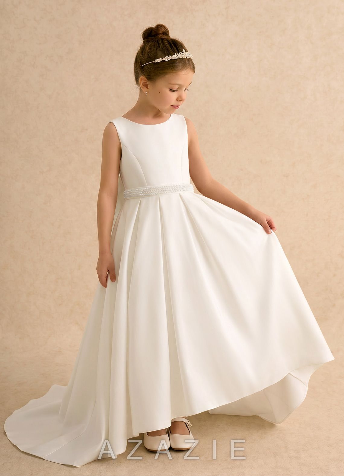 Azazie Ophelia Ivory Ball-Gown Bow Mikado Dress ivory
