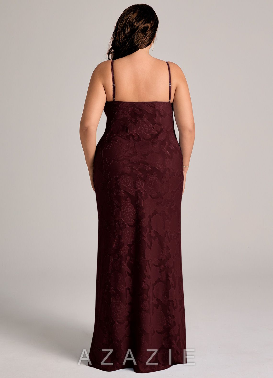 Azazie Tianna Cabernet Sheath Lace Floral Burnout Dress cabernet