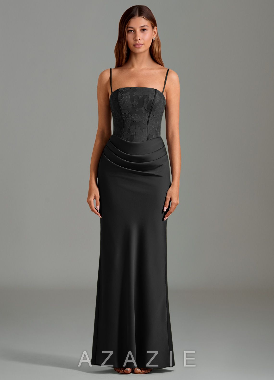 Azazie Emilia Black Mermaid Strapless Stretch Satin Dress black