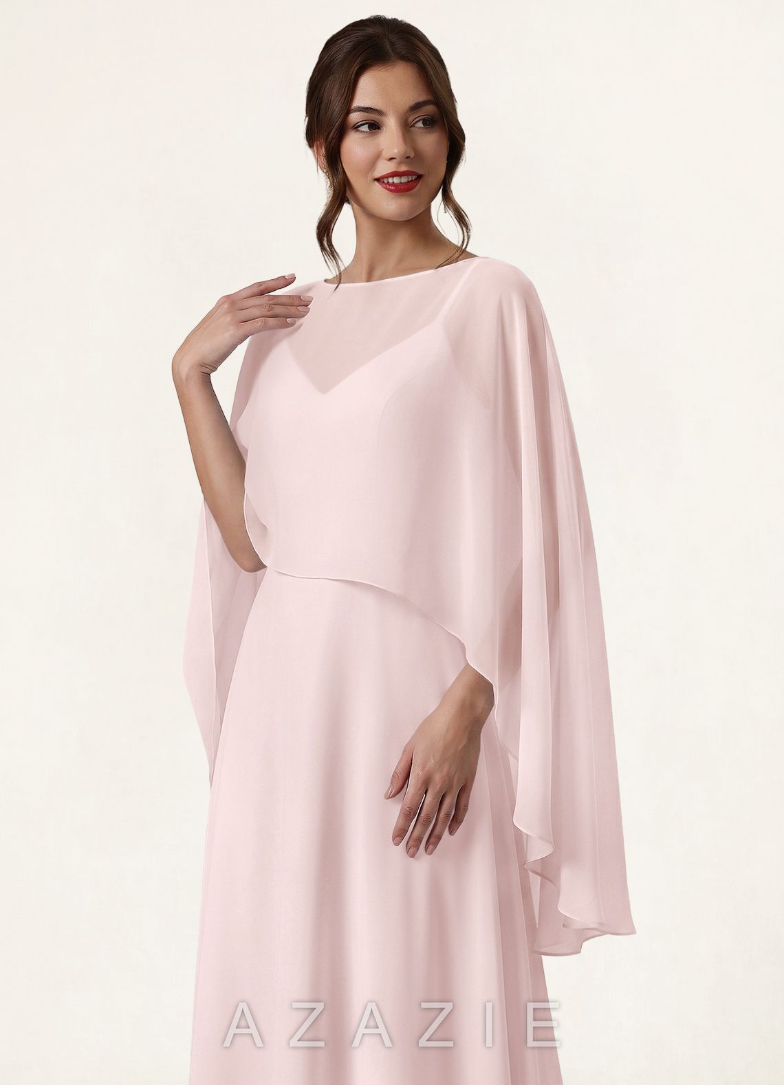 Azazie Matching Color Chiffon High Low Sheer Cape  blushing_pink