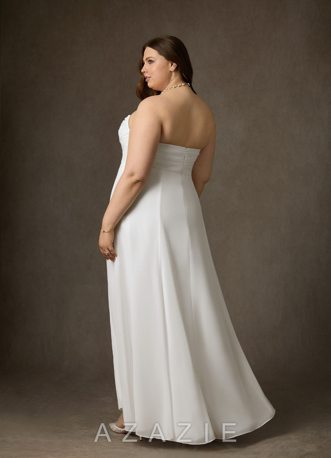 Azazie Camryn Diamond White A-Line Strapless Chiffon Dress