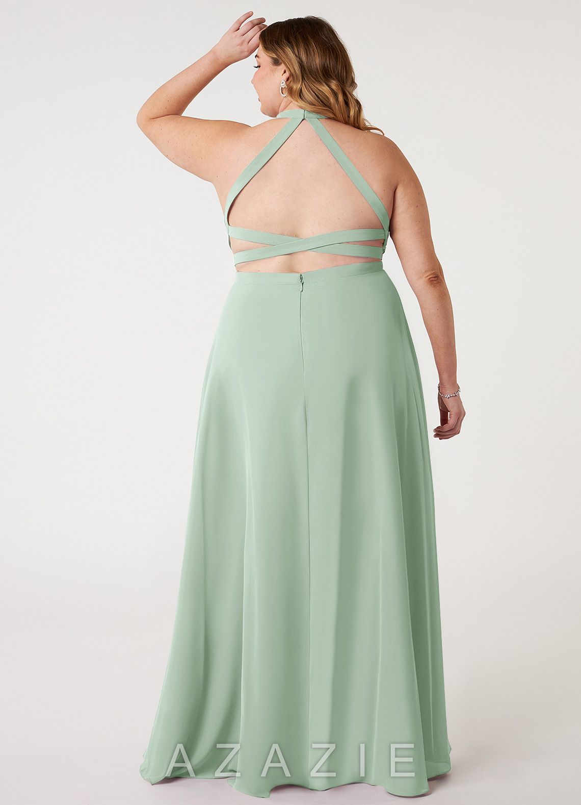 Azazie Clarice Agave A-Line Halter Chiffon Dress agave