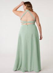 Azazie Clarice Agave A-Line Halter Chiffon Dress agave