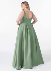 Azazie Neve Matcha Ball-Gown with Pockets Stretch Satin Dress matcha