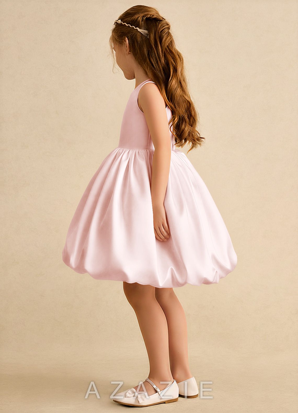 Azazie Nirvana Blushing Pink Ball-Gown Ruched Matte Satin Dress blushing_pink