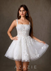 Azazie Darcy Diamond White A-Line Lace Dress