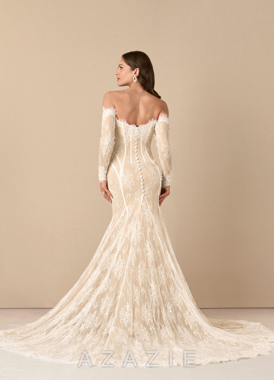 Azazie Katherine Wedding Dress Diamond White Champagne Mermaid Off the Shoulder Tulle Dress diamond_white/champagne