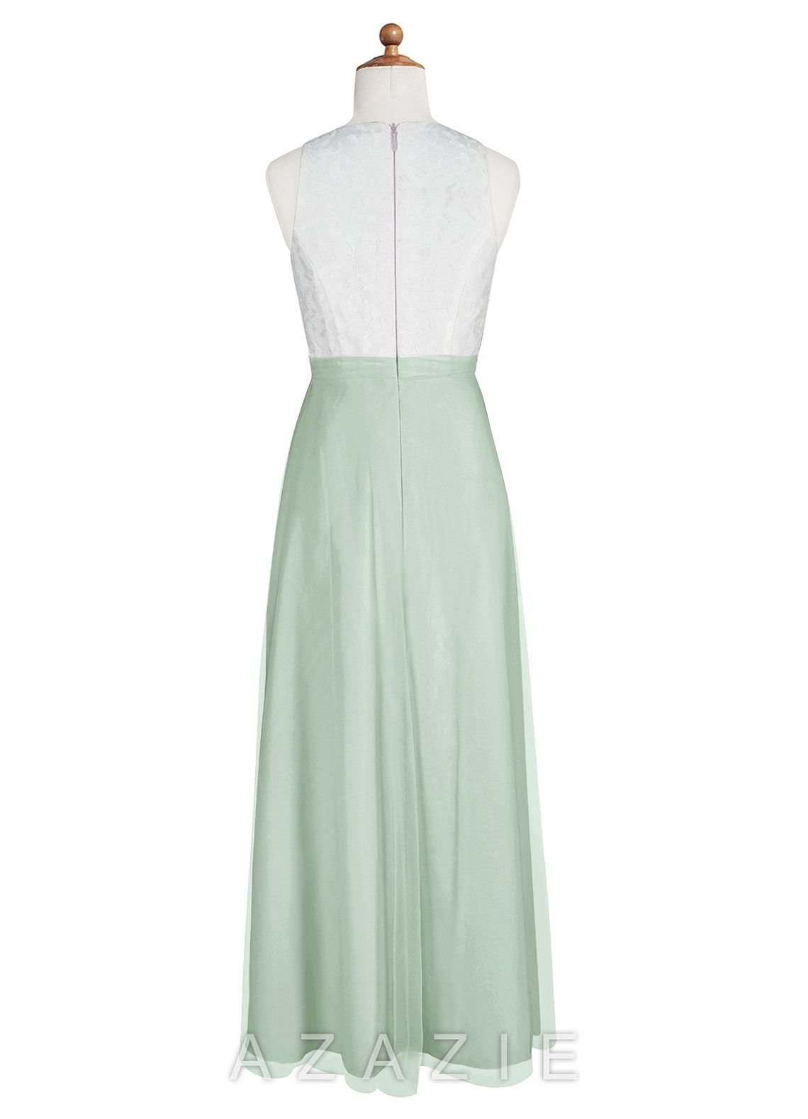 Azazie Albertine Junior Agave A-Line Lace Chiffon Dress agave