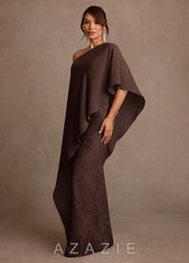 Azazie Wilma Ganache Sheath One Shoulder Floral Burnout Dress ganache